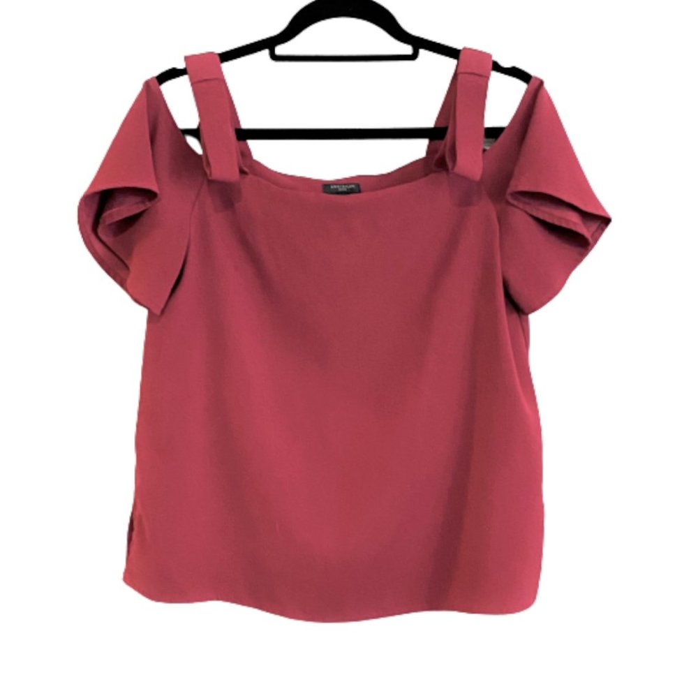 Ann Taylor Berry Red Cold-Shoulder Bow Top MP